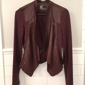 XS oxblood faux leather panel sweater